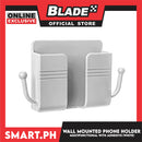 Wall Mounted Phone Holder Organizer With Sticker Adhesive (White) Multifunctional Holder, Remote Control, Mobile Phone, Charging Storage Holder