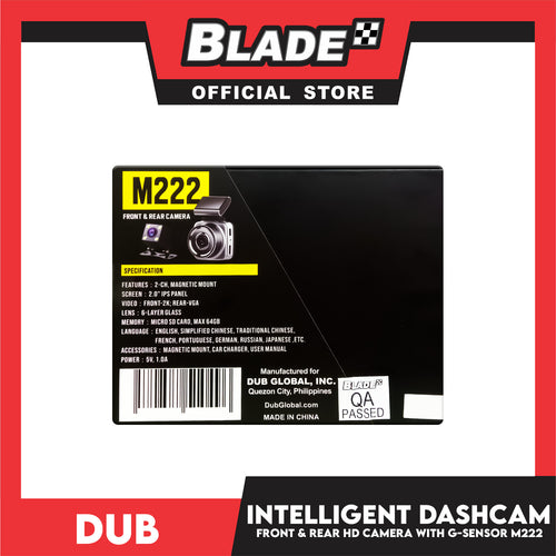 Dub Intelligent Dashcam Front and Rear HD Camera M222