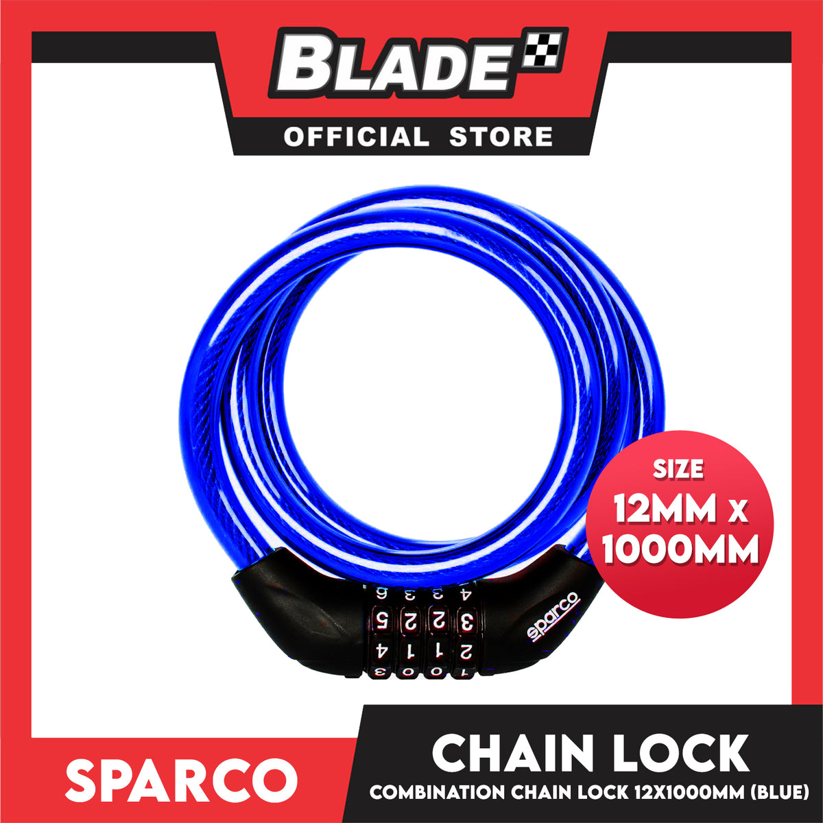 Sparco 4-digits Combination Lock Coil (Blue) for Bicycles, Motorcycles, and eScooters