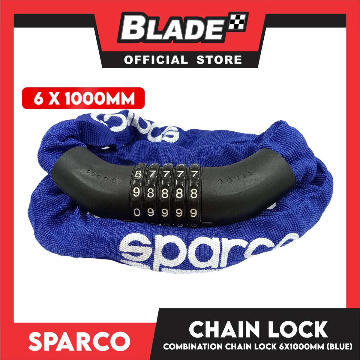 Sparco 4-digits Combination Chain Lock (Blue) for Bicycles, Motorcycles, and eScooters