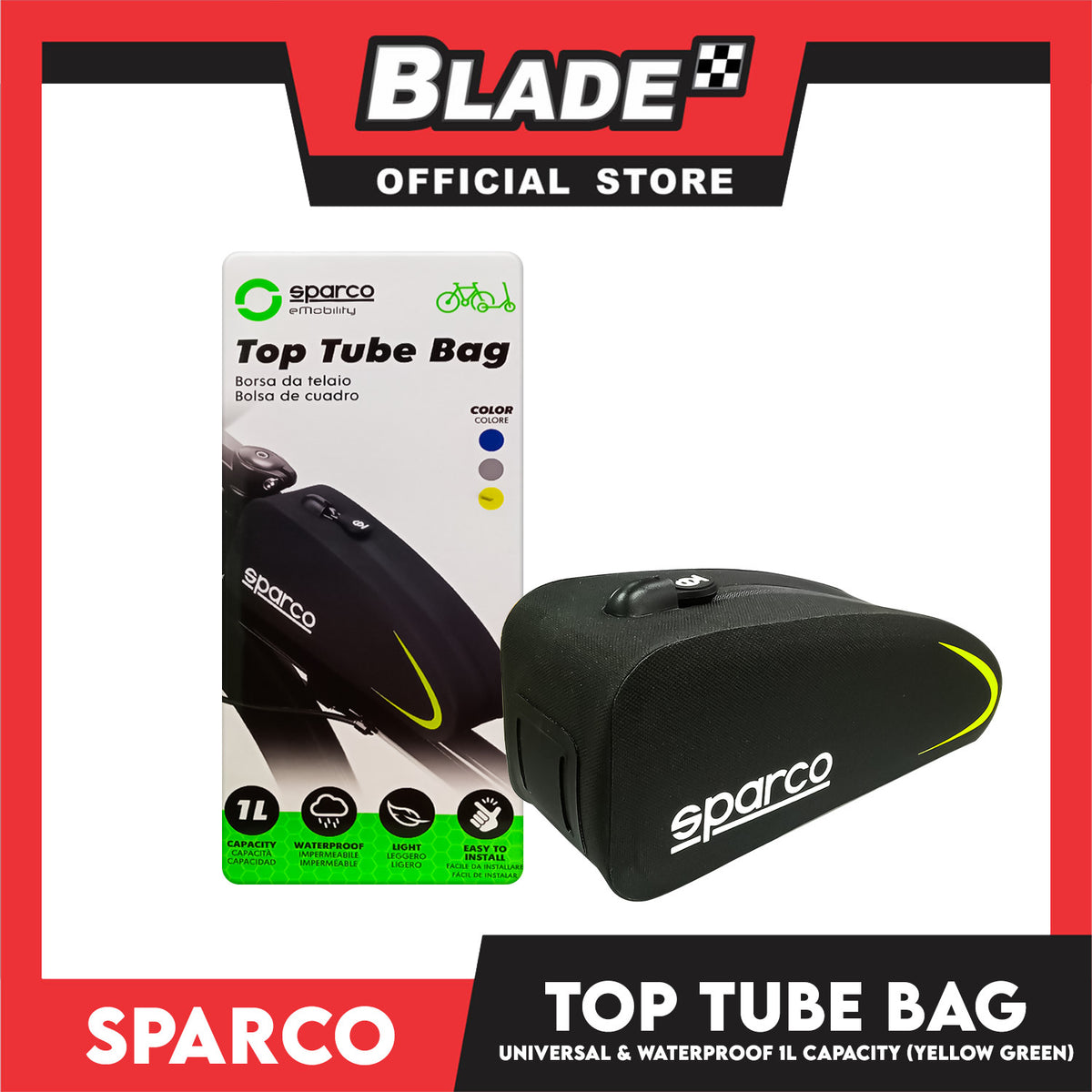 Sparco Waterproof Bicycle Top Tube Bag 1L (Black/Yellow Green) SE102YL
