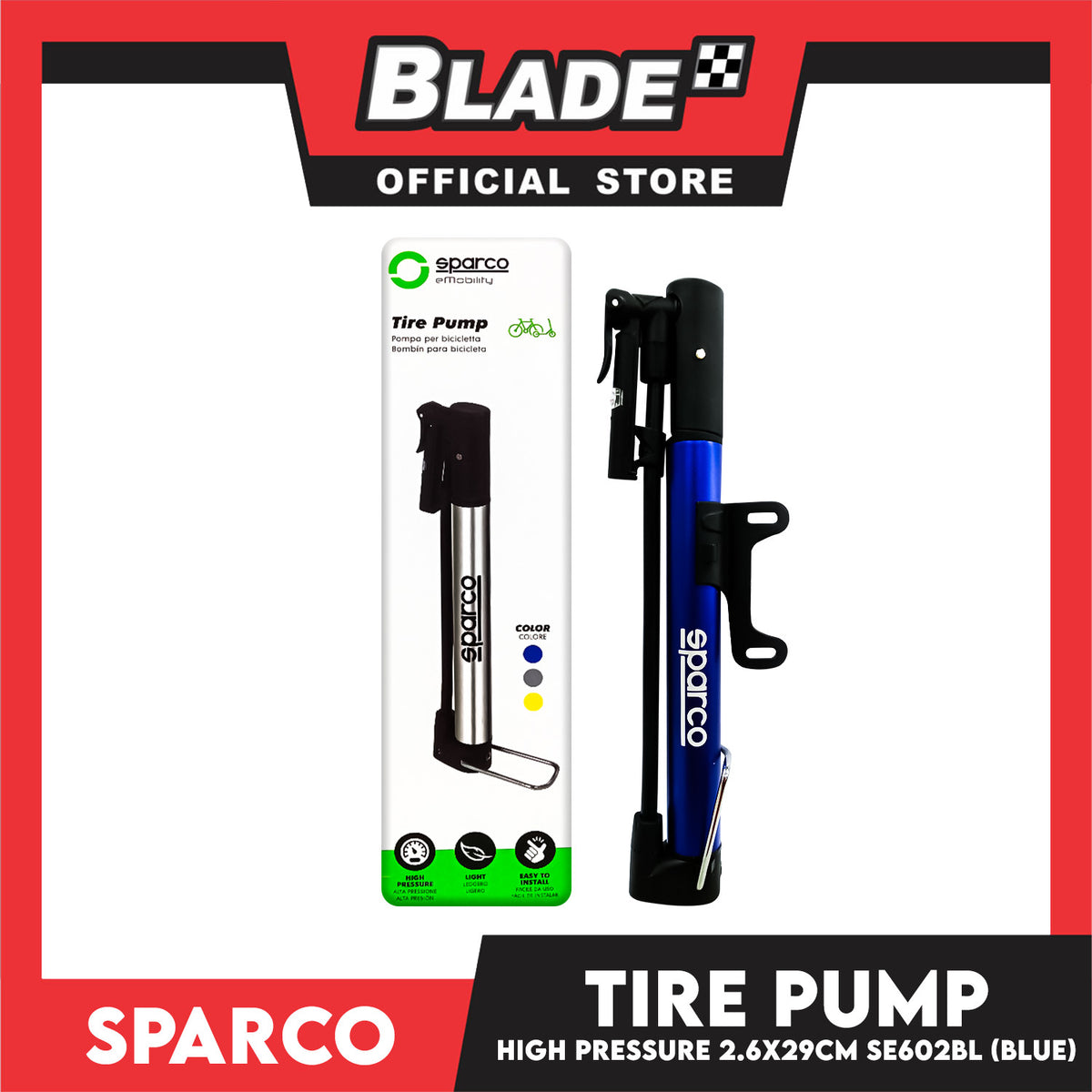 Sparco Bicycle Tire Pump Bike Scooter Pump (Blue) SE602BL