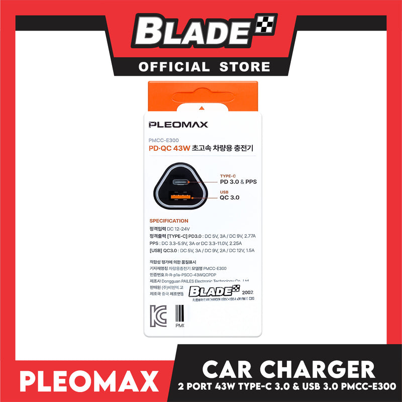 Pleomax Ultra-fast Car Charger 2-port PD QC 43W PMCC-E300