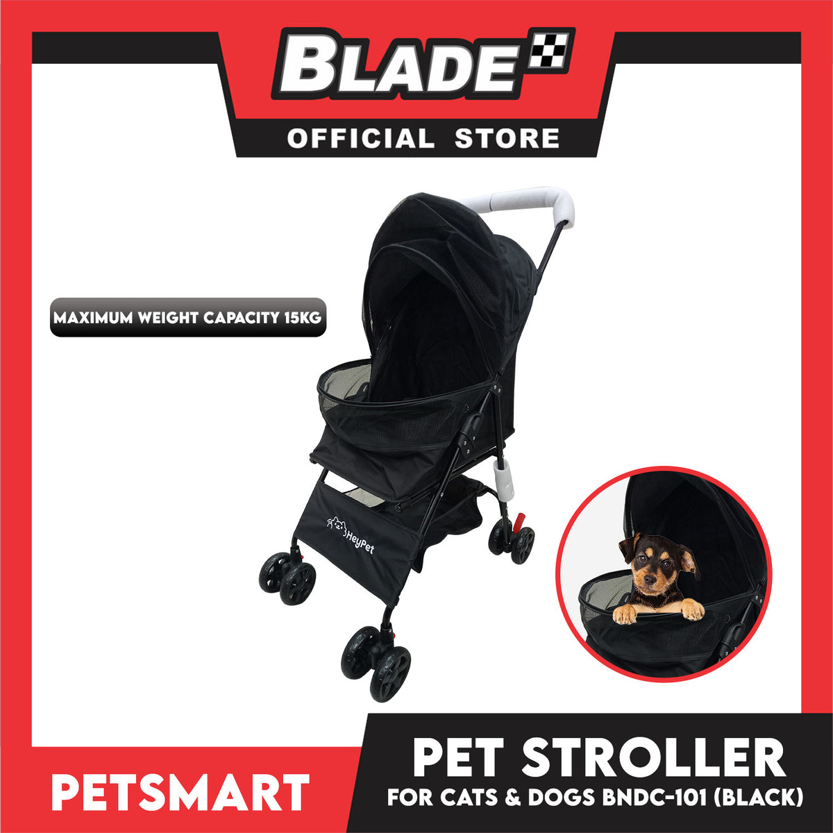 HeyPet Pet Stroller / Carrier Four Wheel Foldable Stroller for Pet Cat &  Dog (Black) BNDC-101