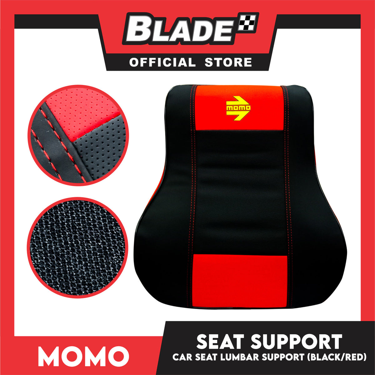 Momo Car Seat Lumbar Support Memory Foam Ergonomic Black /Red