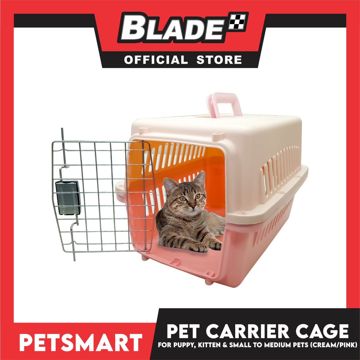 Pet Travel Carrier / Cage (Cream Pink) Paw Prints Design for Small to Medium Pets