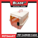 Pet Travel Carrier / Cage (Cream Pink) Paw Prints Design for Small to Medium Pets