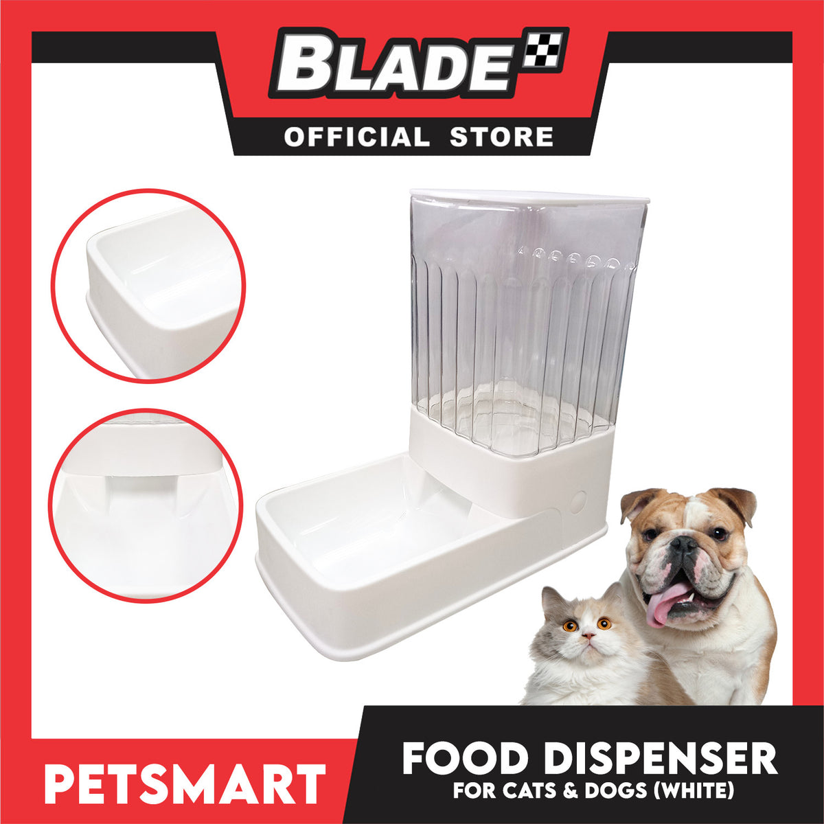 Pet Automatic Food Dispenser (White) with Anti-Slip Rubber for Cats and Dogs