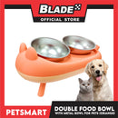 Pet Double Food Bowl With Metal Bowl (Orange) Cute Animal Design