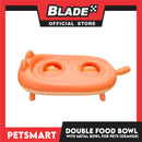 Pet Double Food Bowl With Metal Bowl (Orange) Cute Animal Design