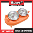 Pet Double Food Bowl With Metal Bowl (Orange) Cute Animal Design