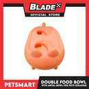 Pet Double Food Bowl With Metal Bowl (Orange) Cute Animal Design