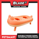 Pet Double Food Bowl With Metal Bowl (Orange) Cute Animal Design