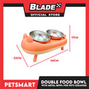 Pet Double Food Bowl With Metal Bowl (Orange) Cute Animal Design