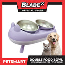 Pet Double Food Bowl With Metal Bowl (Purple) Cute Animal Design