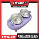 Pet Double Food Bowl With Metal Bowl (Purple) Cute Animal Design