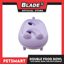 Pet Double Food Bowl With Metal Bowl (Purple) Cute Animal Design