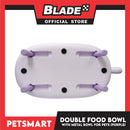 Pet Double Food Bowl With Metal Bowl (Green) Cute Animal Design