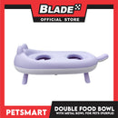 Pet Double Food Bowl With Metal Bowl (Green) Cute Animal Design