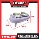 Pet Double Food Bowl With Metal Bowl (Green) Cute Animal Design