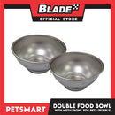 Pet Double Food Bowl With Metal Bowl (Green) Cute Animal Design