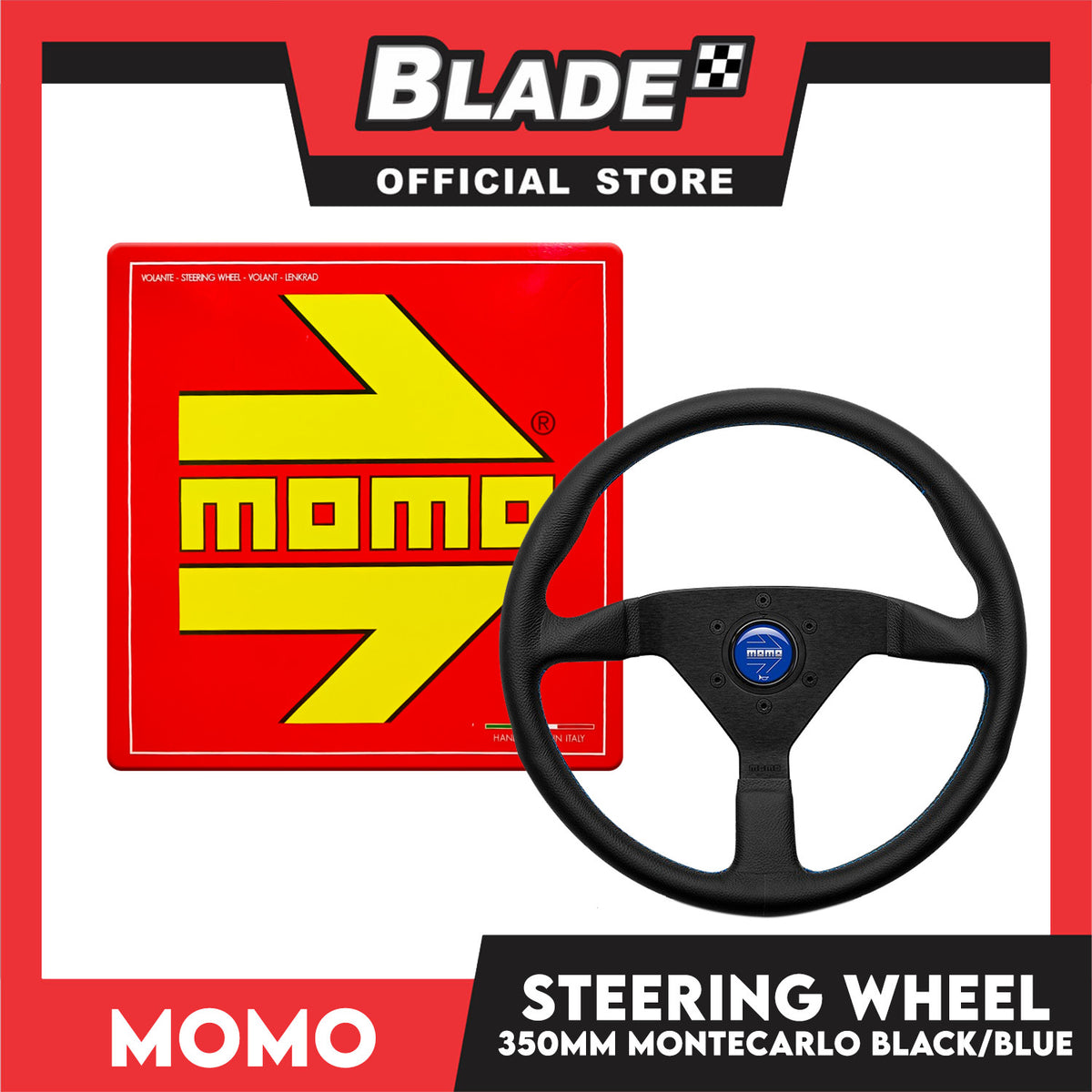Momo Montecarlo 350mm Steering Wheel (Black/Blue)