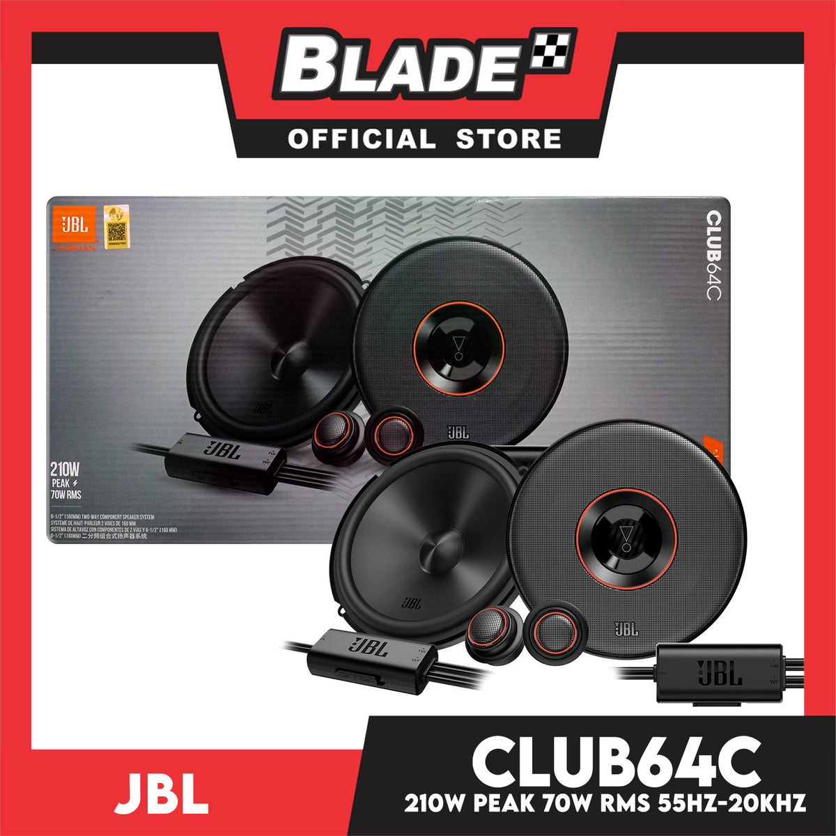 JBL Club64C Club Series 6-1/2 2-way Car Speakers 210W Peak 70W RMS