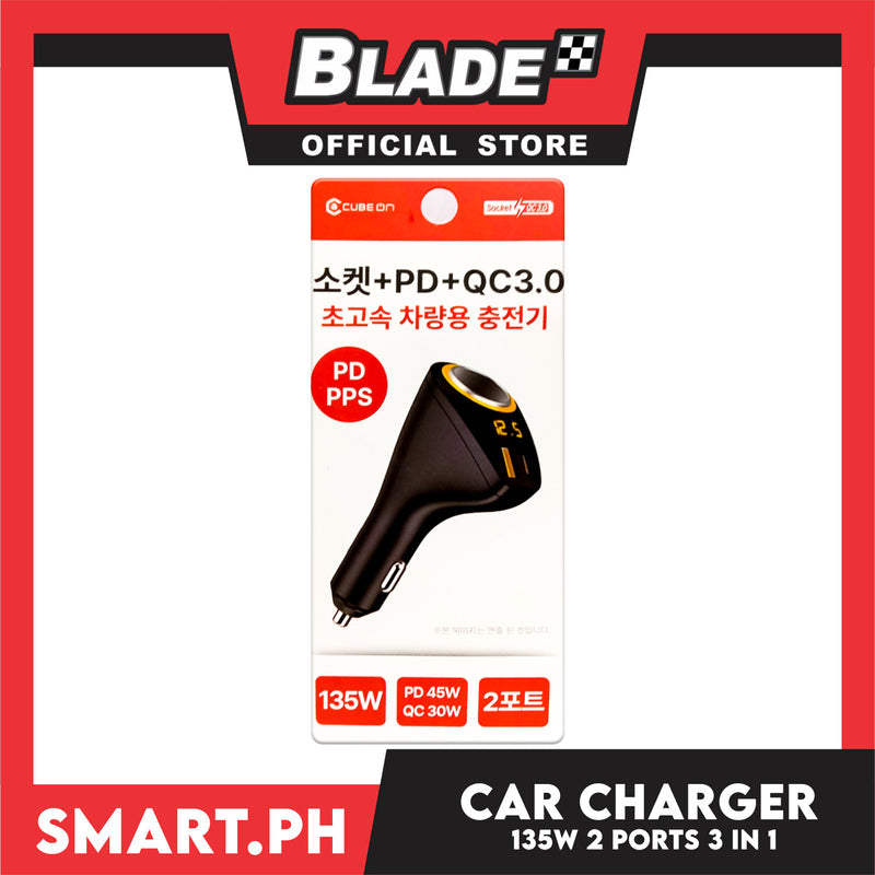 Cube ON Socket + PD + QC3.0 Ultra Fast Car Charger 2-port 135w JI-761