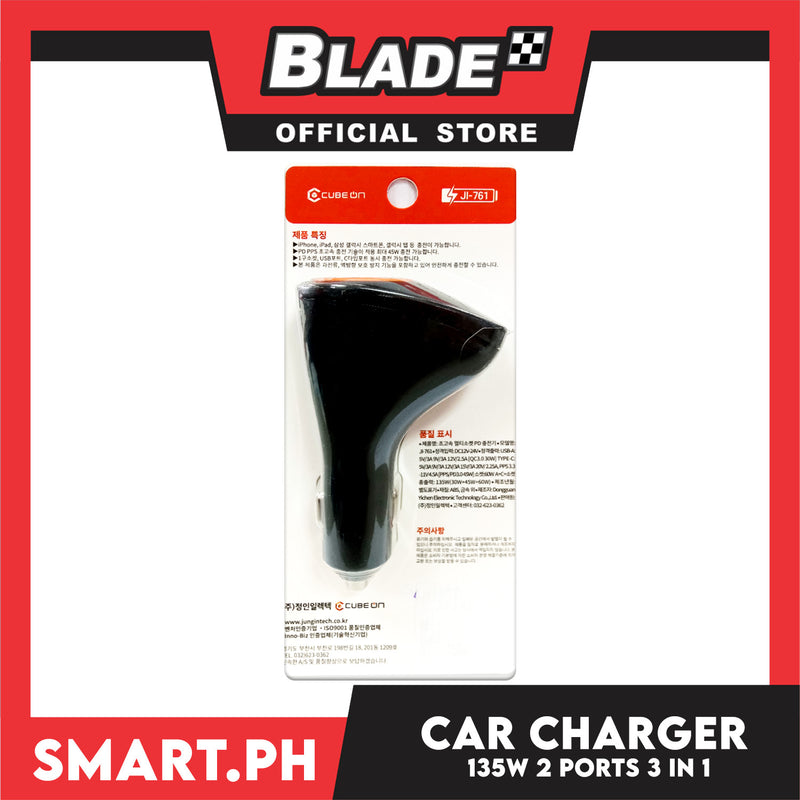 Cube ON Socket + PD + QC3.0 Ultra Fast Car Charger 2-port 135w JI-761