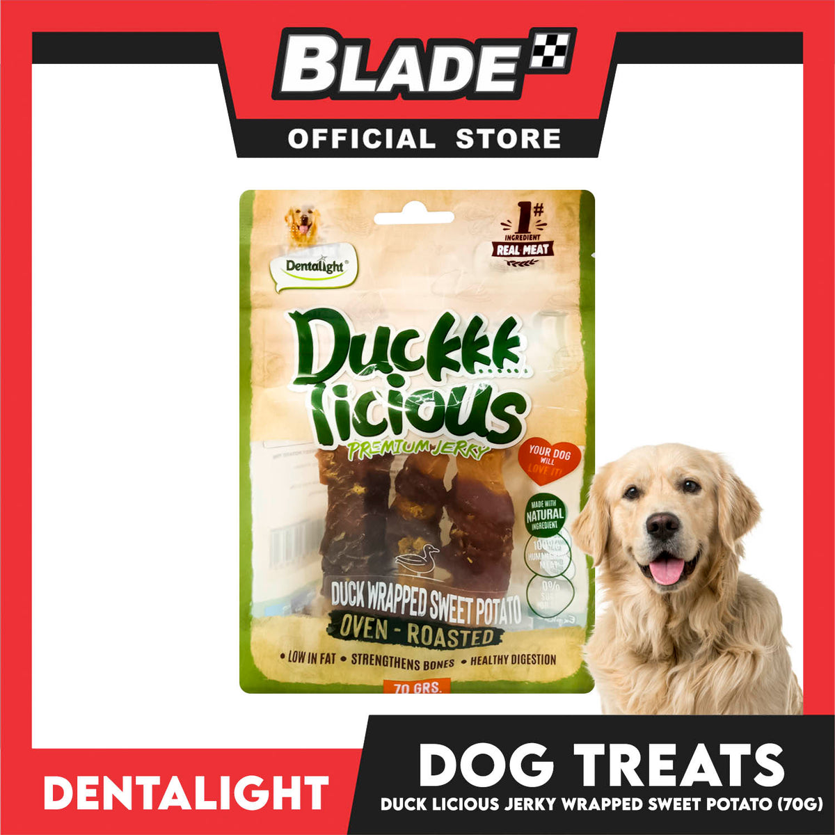 Dentalight Duckkk Licious Premium Jerky  (Duck Wrapped Sweet Potato) Oven-roasted 70grams