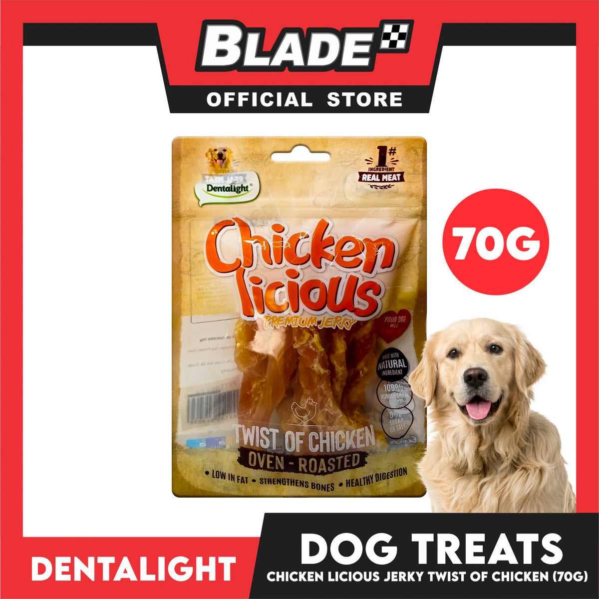 Dentalight Chicken Licious Premium Jerky  (Twist of Chicken) Oven-roasted 70grams