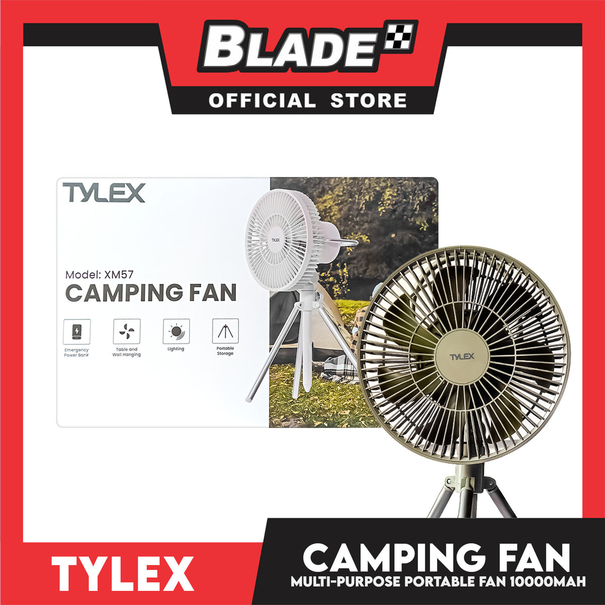 Tylex Rechargeable Camping Fan + Emergency Powerbank 10000 mAH 3.7v (37wH) XM57