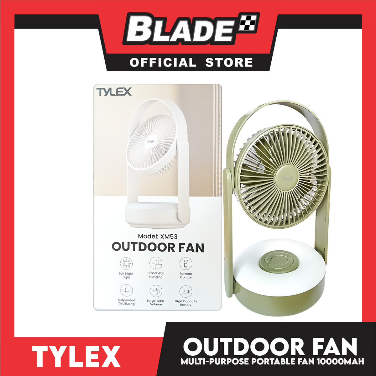 Tylex Portable Outdoor Fan with Remote Control (Green) XM53