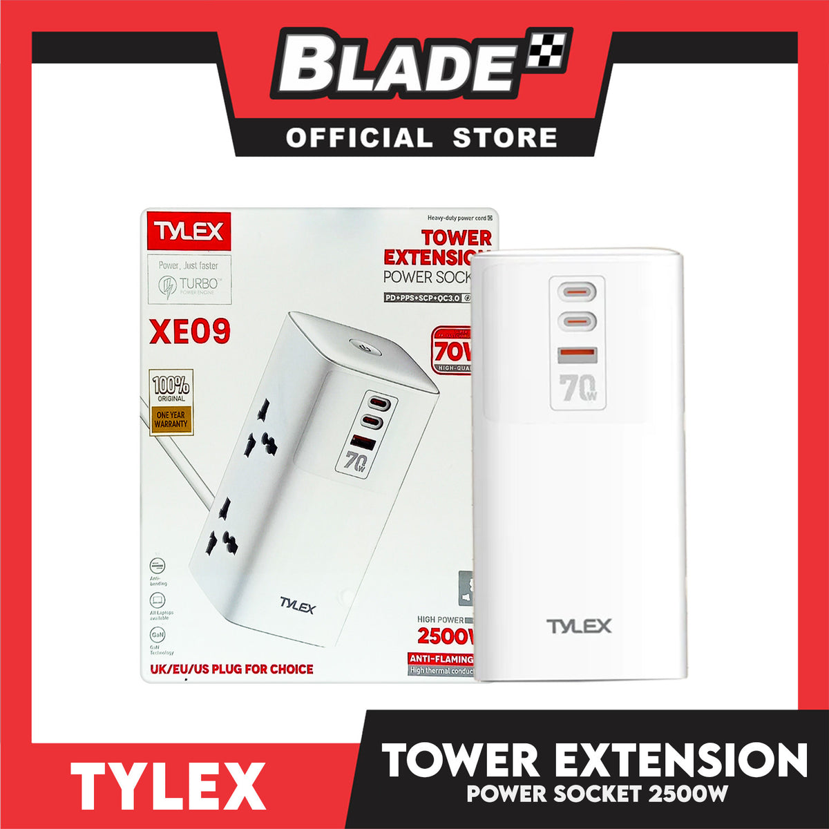 Tylex XE09 Tower Extension Power Strip Socket XE09 70W