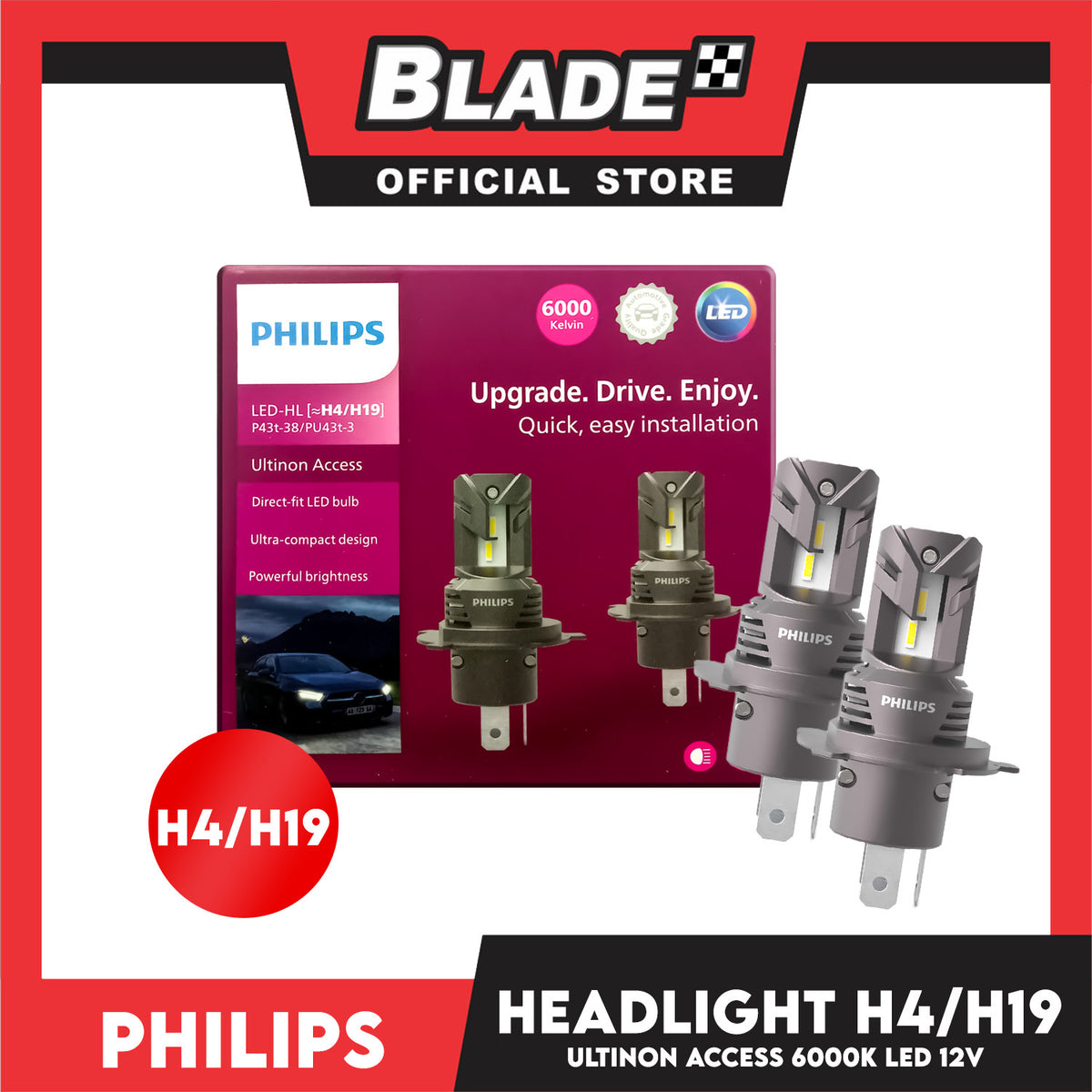 Philips Led-HL H4/H19 Ultinon Access LUM11342U2500X2 Car Headlights Bulb