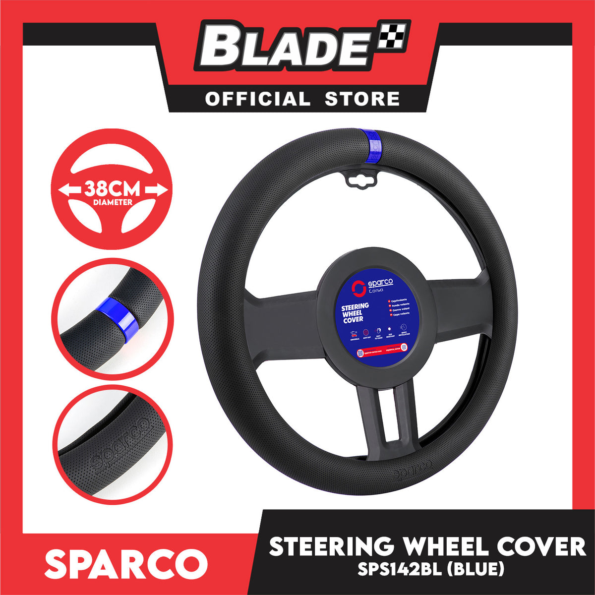 Sparco Steering Wheel Cover SPS142BL 38cm Diameter (Black with Blue)