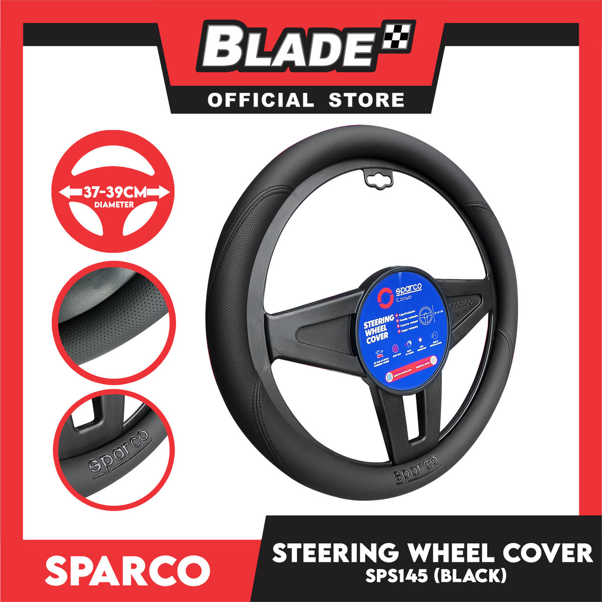 Sparco Steering Wheel Cover SPS145 37-39cm Diameter (Black)