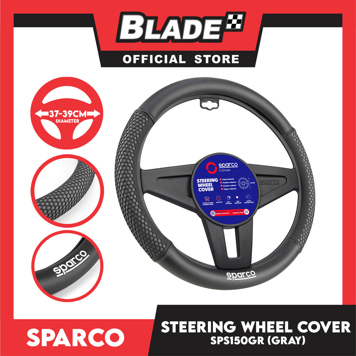 Sparco Steering Wheel Cover SPS150GR 37-39cm Diameter (Black/Gray)