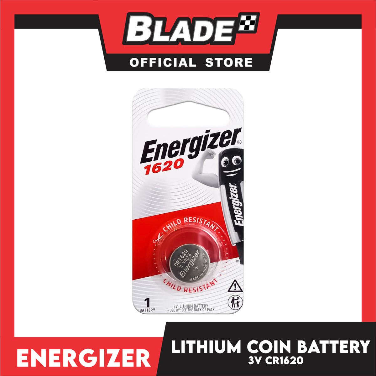 Energizer 1620 3V Lithium Coin Battery, 1 Pack