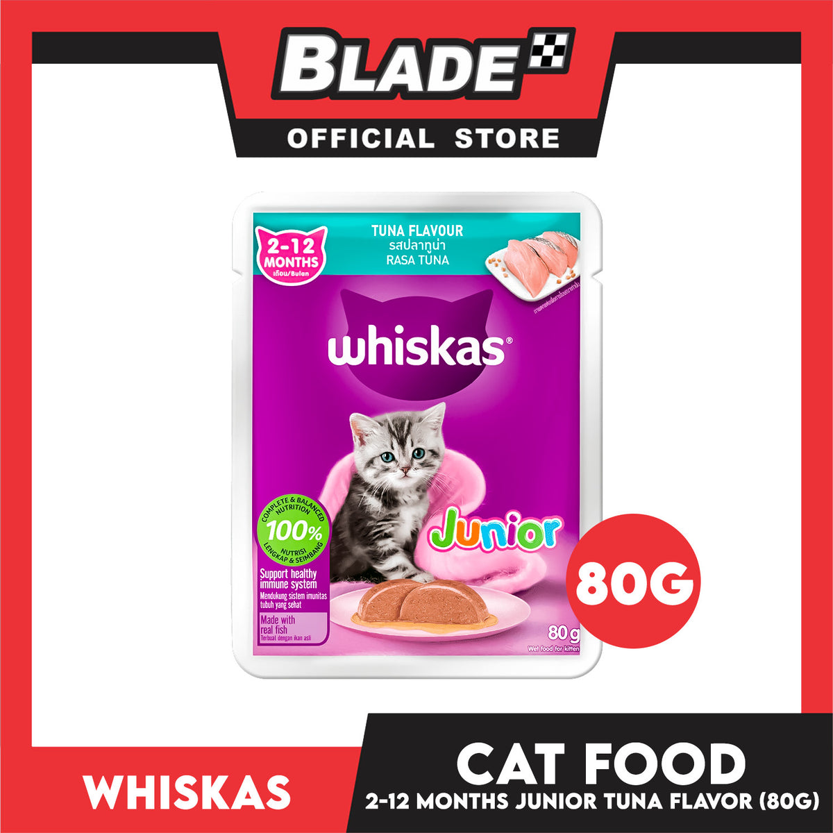 Whiskas Junior Tuna 2-12mo's Pouch Wet Cat Food 80g