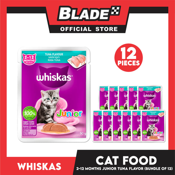 12pcs Whiskas Junior Tuna 2-12mo's Pouch Wet Cat Food 80g