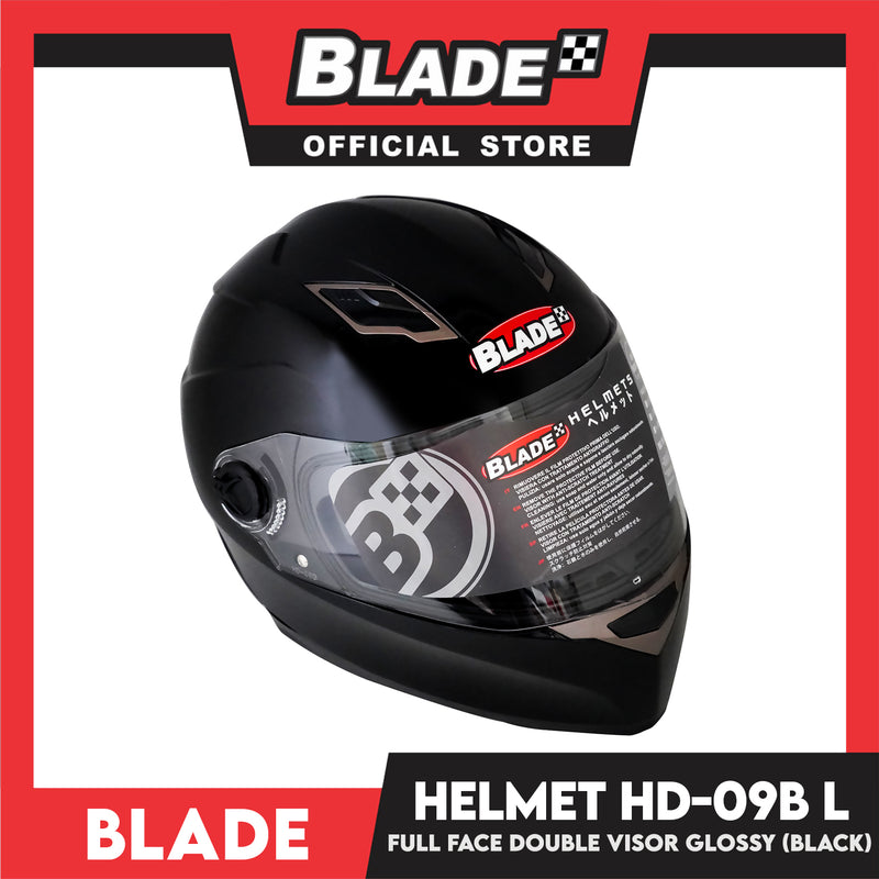 Blade Helmet Full Face Double Visor HD-09B Black Glossy (Large)