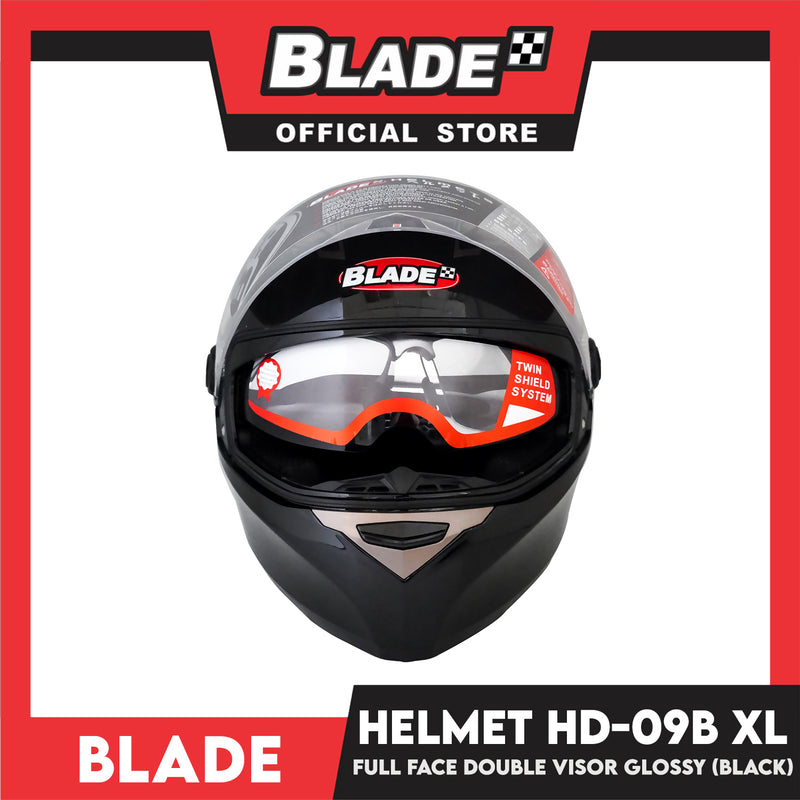 Blade Helmet Full Face Double Visor HD-09B Black Glossy (Extra Large)