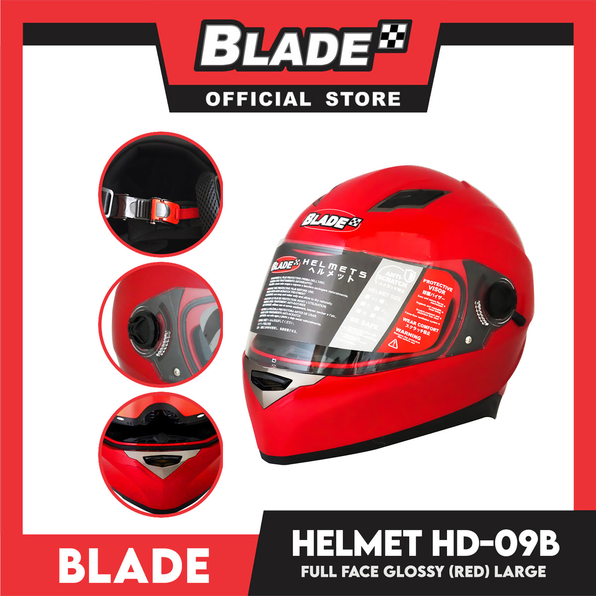 Blade Helmet Full Face HD-09B Red Glossy (Large)