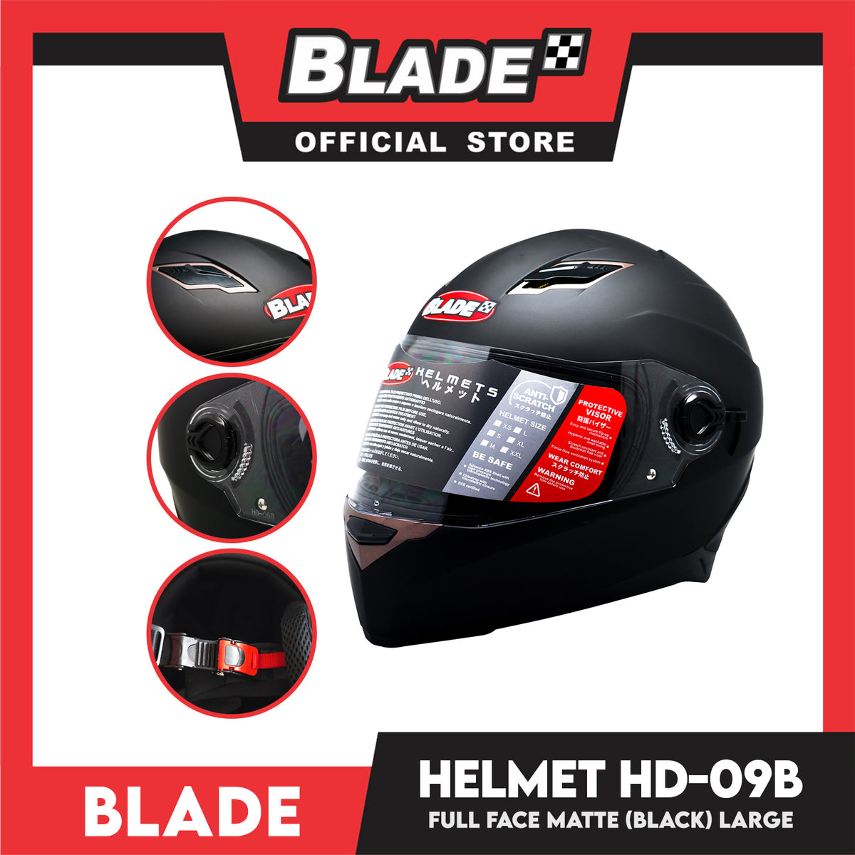 Blade Helmet Full Face HD-09B Black Matte Large