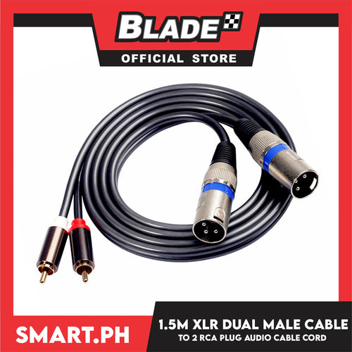 1.5 Meter XLR Dual Male Cable to 2 RCA Plug Audio Cable Cord I268726 for Microphone, Karaoke & Stereo