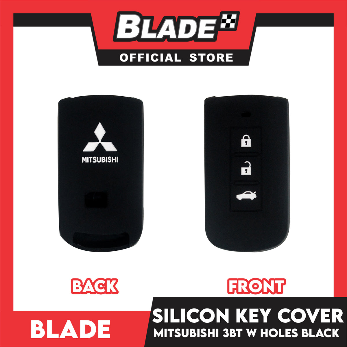 Blade Key Silicone Case Mitsubishi 3 Button w/ Holes (Black/Red)