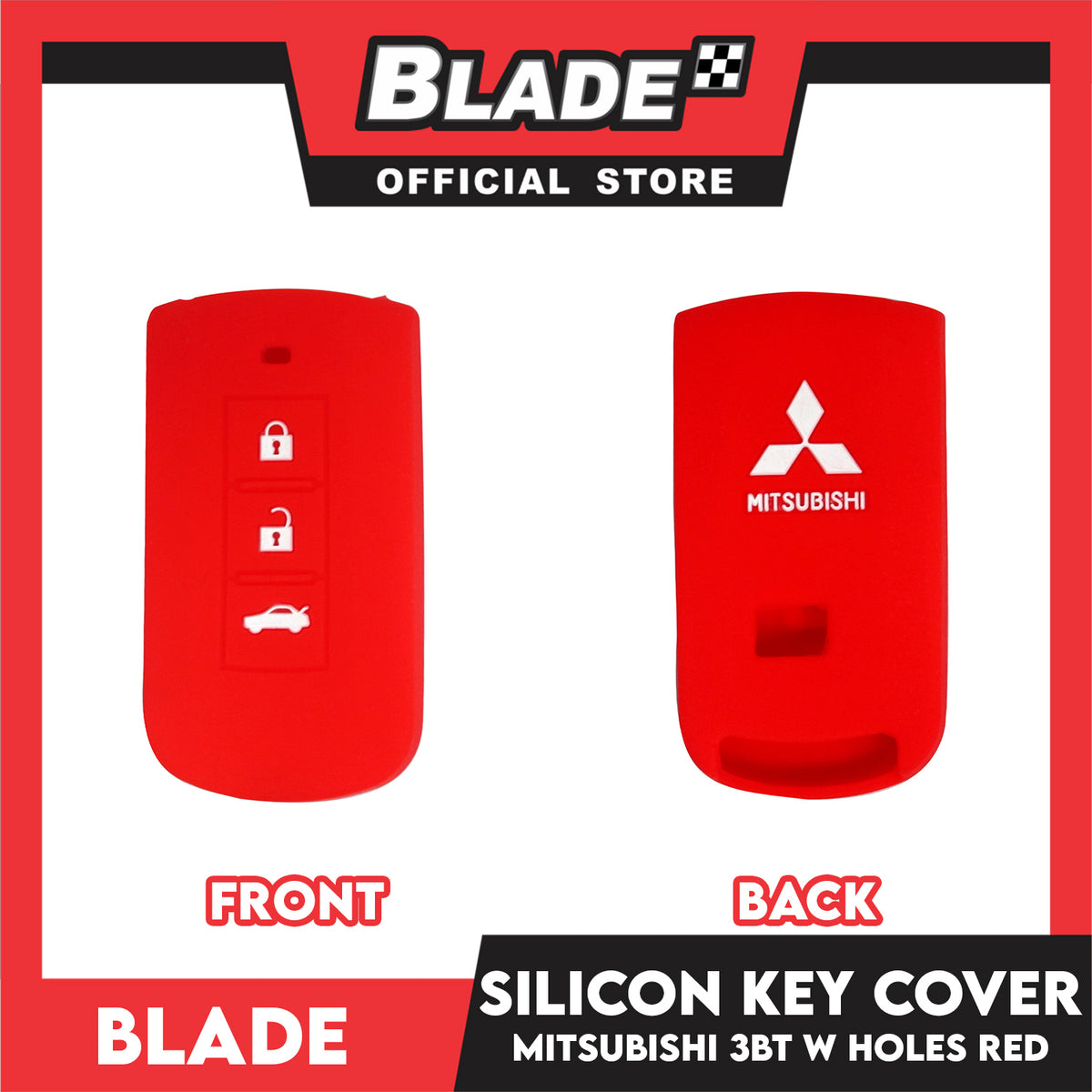 Blade Key Silicone Case Mitsubishi 3 Button w/ Holes (Black/Red)