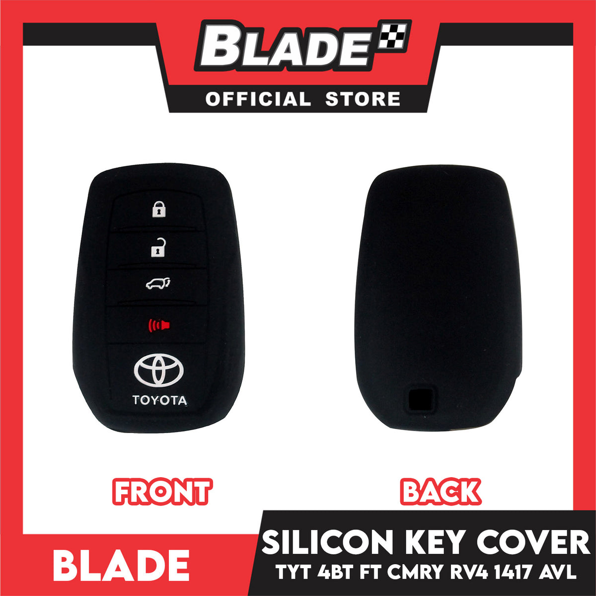Blade Key Silicone Case Cover Toyota CMRY RV4 1417 4 Button (Black & Red) For Toyota Fortuner Rav4 Highlander Land Cruiser Mark X 2015-2019 Silicone Remote Key Case Fob Shell Cover Skin Holder