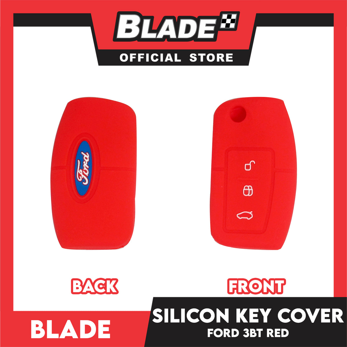 Blade Silicone Case key Cover Ford 3 button (Red, Black) Fiesta Focus Mondeo Falcon C-Max Eco Sport (Red)